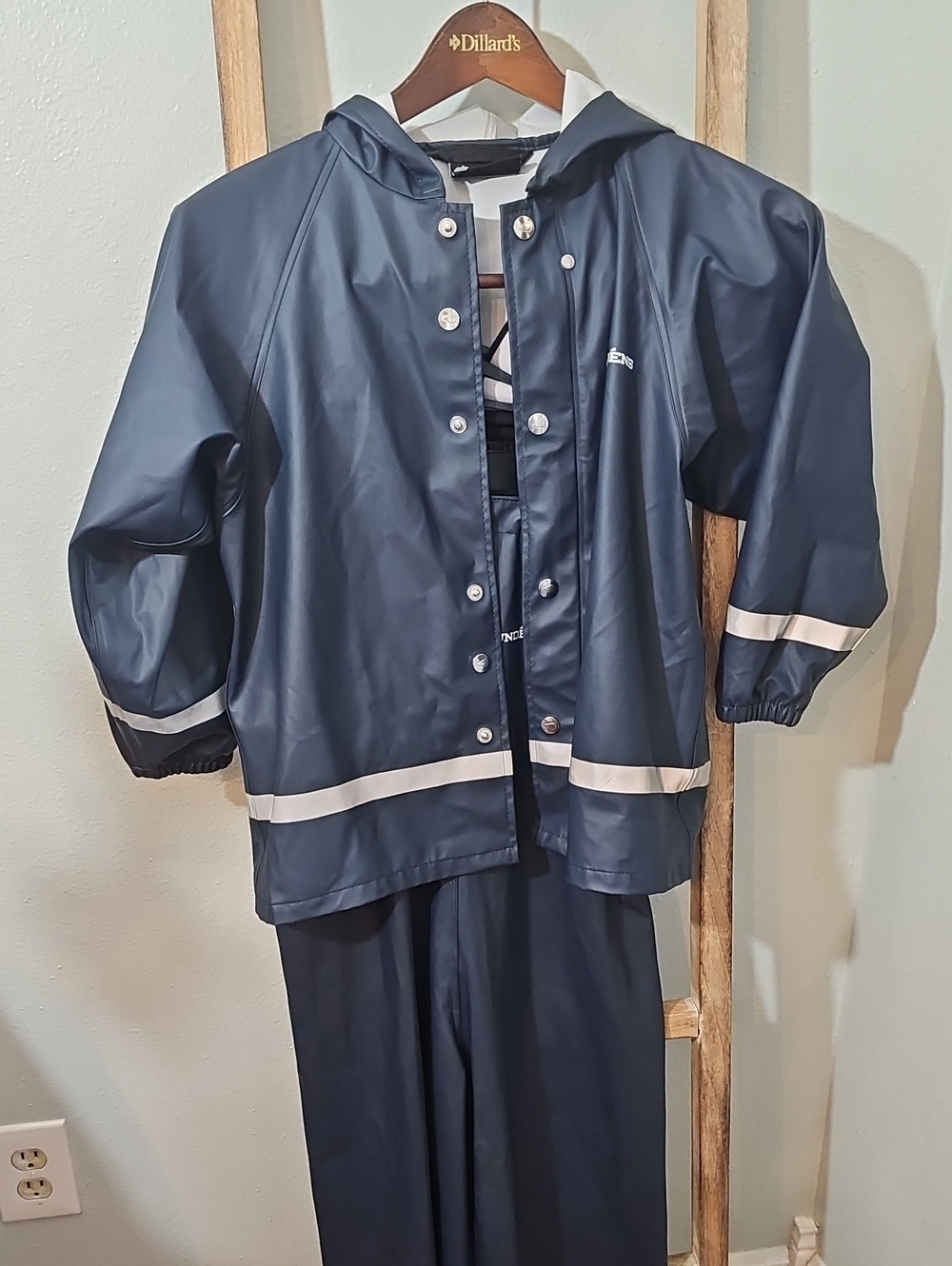 Grundens Boys Navy Blue Rain Jacket and Bib Set